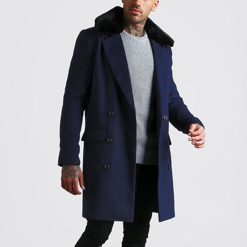 Double Breasted Faux Fur Overcoat